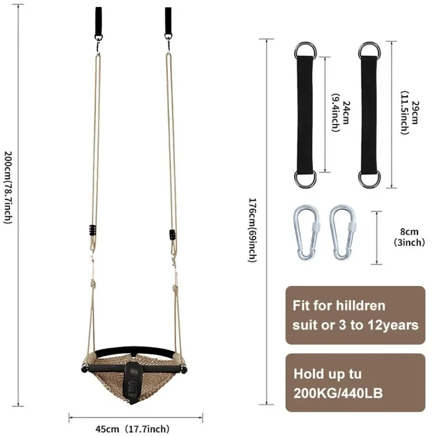 2-in-1 peuterschommel met verstelbare touwen voor zwaar uitgevoerde touwspeelset in lichtbruin Geschikt voor gebruik buitenshuis, binnenshuis, achtertuin