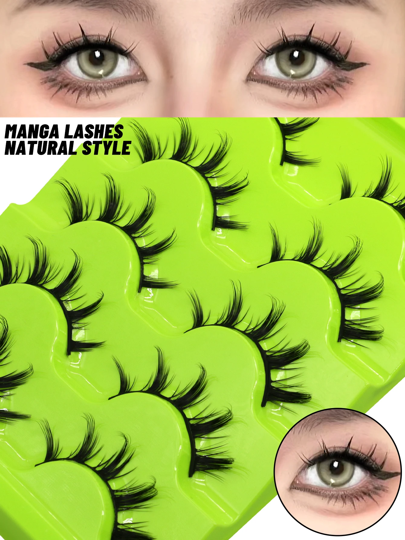 Veltrinay Lashes Spiky Manga Lashes Wispy Anime False Eyelashes 5 Pairs 3D Asian Eye Lashes Natural Anime Fake Eyelashes