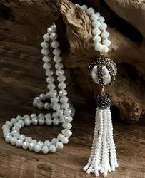 Fashion Bohemian Tribal Jewelry Black/White Crystal Glass Knotted Handmake Paved Big Ball and Tasse Necklaces