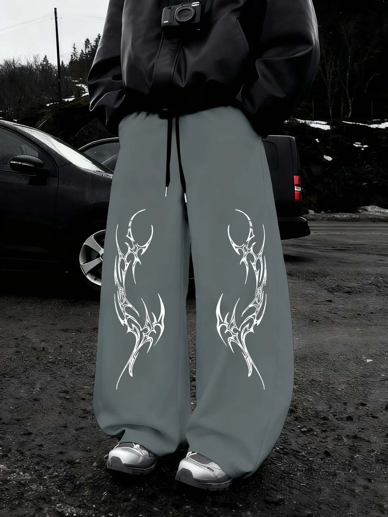 

Мужские универсальные однотонные спортивные брюки свободного кроя с принтом и шнурком, для весны и осени, для активного отдыха и дома