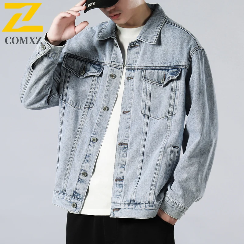 High Quality Brand Denim Jacket Men's Retro Washed Wear-resistant Denim Coat Trend Slimming Work Jacket Motorcycle Autumn 2025