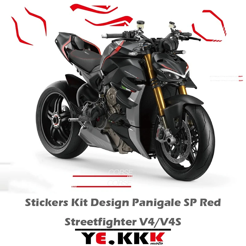 

For Ducati Streetfighter V4 V4S Stickers Decal Kit Design Panigale Streetfighter SP Black Red Matt Black Matt Red