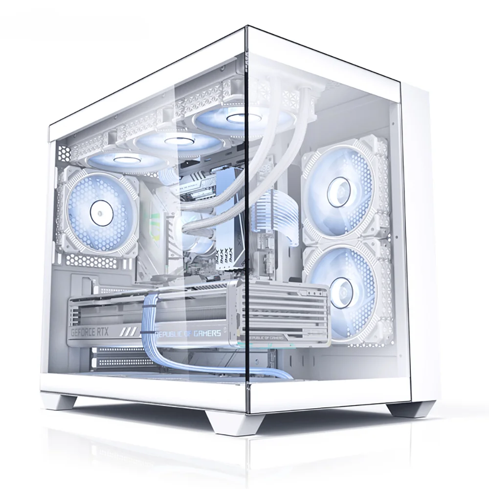 High Quality E-Atx PC Cases & Towers With Tempered Glass Cabinet Support 360 Water Cooled Transparent RGB Gaming Computer Cases