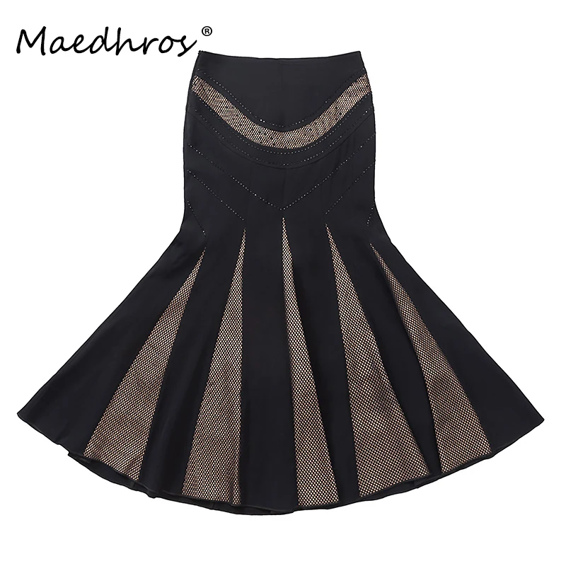 

Mesh Splicing Elegant Long Skirts Niche Cut Design Luxury High-waist Skirts for Women Female Evening Party Vintage Maxi Skirt