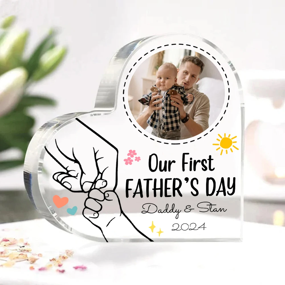 1 pc Acrylic Heart Shape Fist Pattern Customized Photo Text and Year for Father's Day Brithday Gift