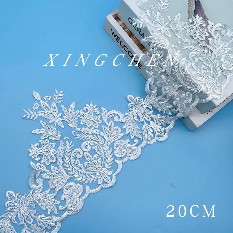 1Yard 20cm wide European-style Ivory Lace Fabrics Wedding Veil Tiara DIY Handmade Jewelry Cording Trims Flower