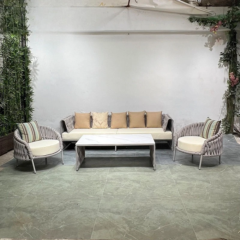 

Outdoor woven with table and chair rattan chair combination courtyard cafe chair outdoor villa open-air waterproof sunscreen sof