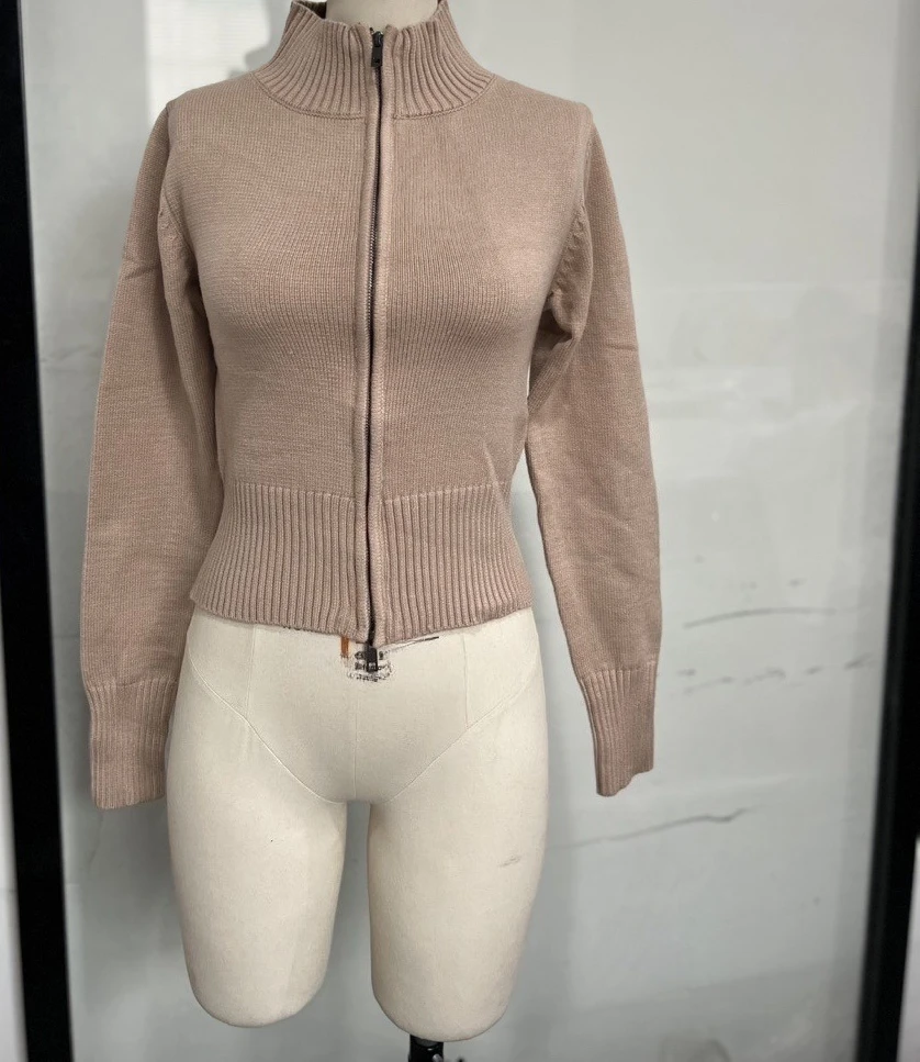 2025 Autumn Women's New Round Neck Knitted Cardigan Zipper Style