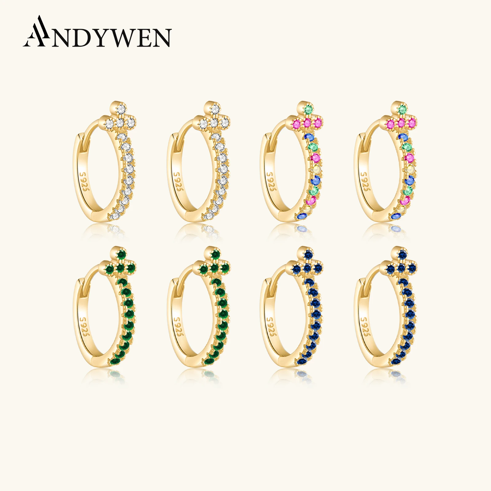 

ANDYWEN 925 Sterling Silver Gold Blue Rainbow Piercing Hoops Earring Circle Colorful 2025 Luxury Ohrringe Loops Fine Jewelry