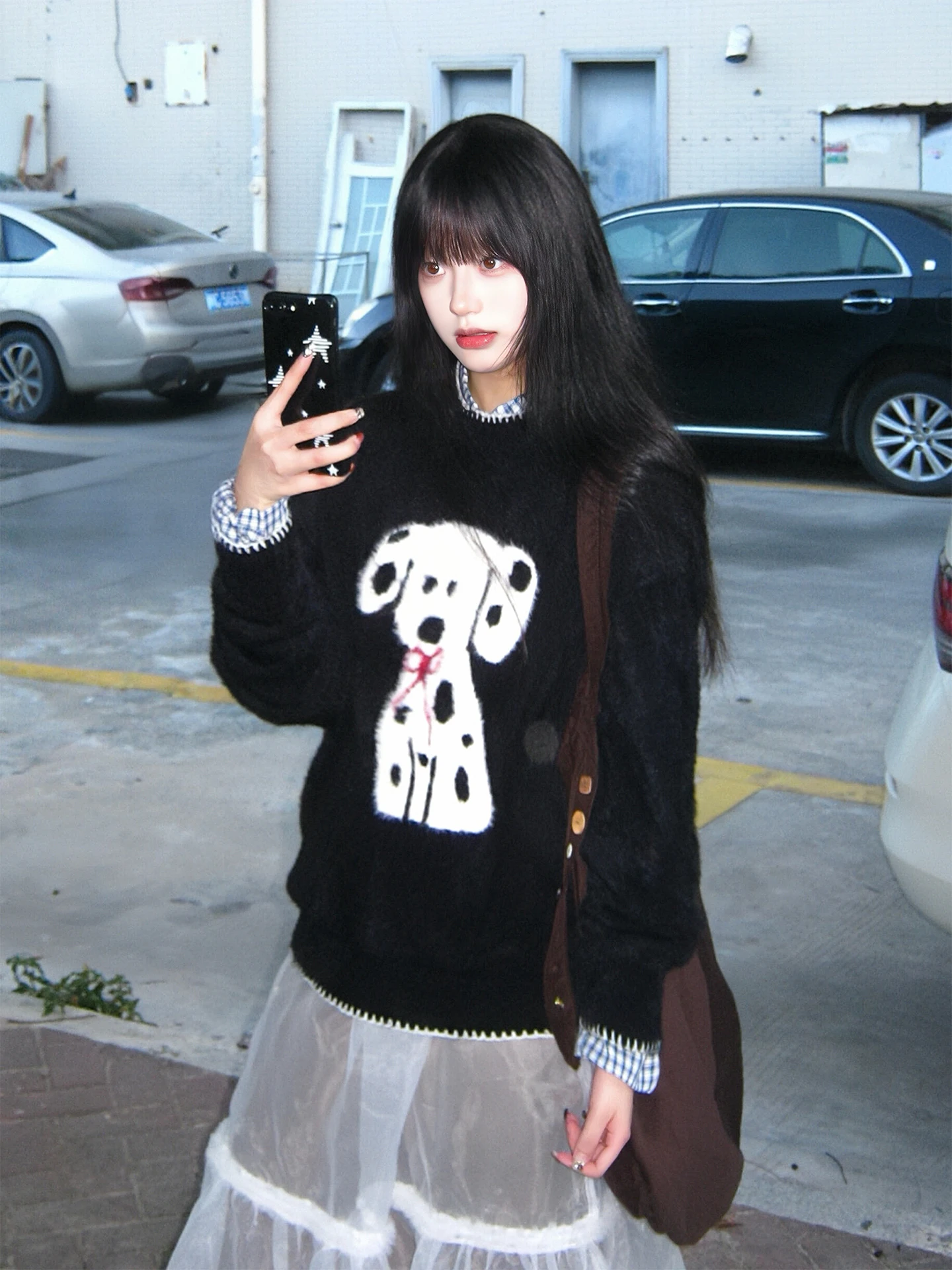 

Женский вязаный свитер с вышивкой в виде забавного мультяшного пса, свободный, мягкий, с длинными рукавами, повседневный топ для прогулок