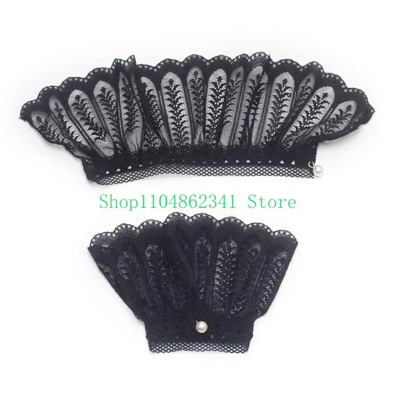 

652F Female Sweater Fake Sleeves Hollow Crochet Lace Horn Cuffs Wrist Warmers
