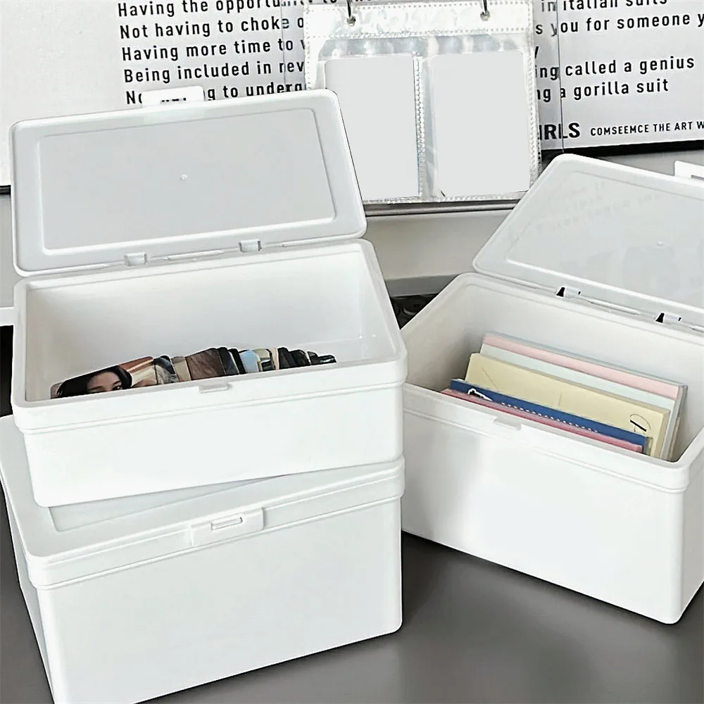 Flip Storage Box Small Card Storage Box Desktop Organizer Dustproof  Stationery Case Storage Box Large Capacity Container