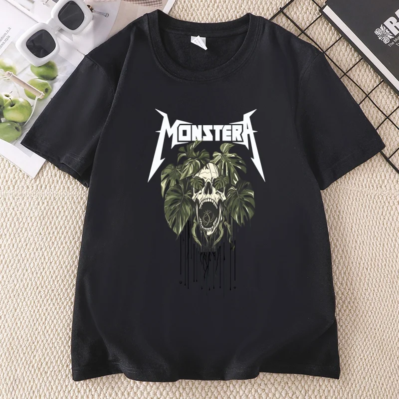 Monstera Skull T Shirt Gothic Botanical T-Shirt Dark Plant Aesthetic Tee, Unisex Cood Dad Tshirt, Father's Day Gift Man Clothing