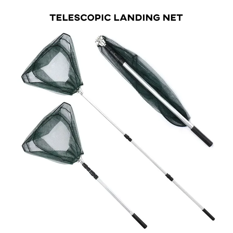 Retractable Landing Fishing Net 190cm Aluminum Alloy Telescopic Fishing Net Foldable Sea Mesh Brail For Carp Fly Fishing