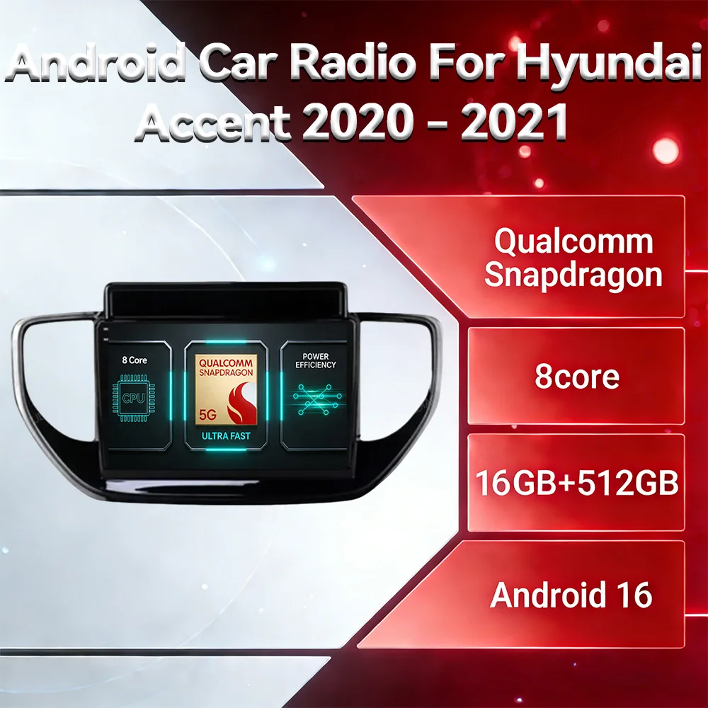Android 16 Car Radio For Hyundai Solaris Accent 2 II 2020 - 2021 Head Unit Multimedia Video Player GPS NAVI QLED Qualcomm 2DIN