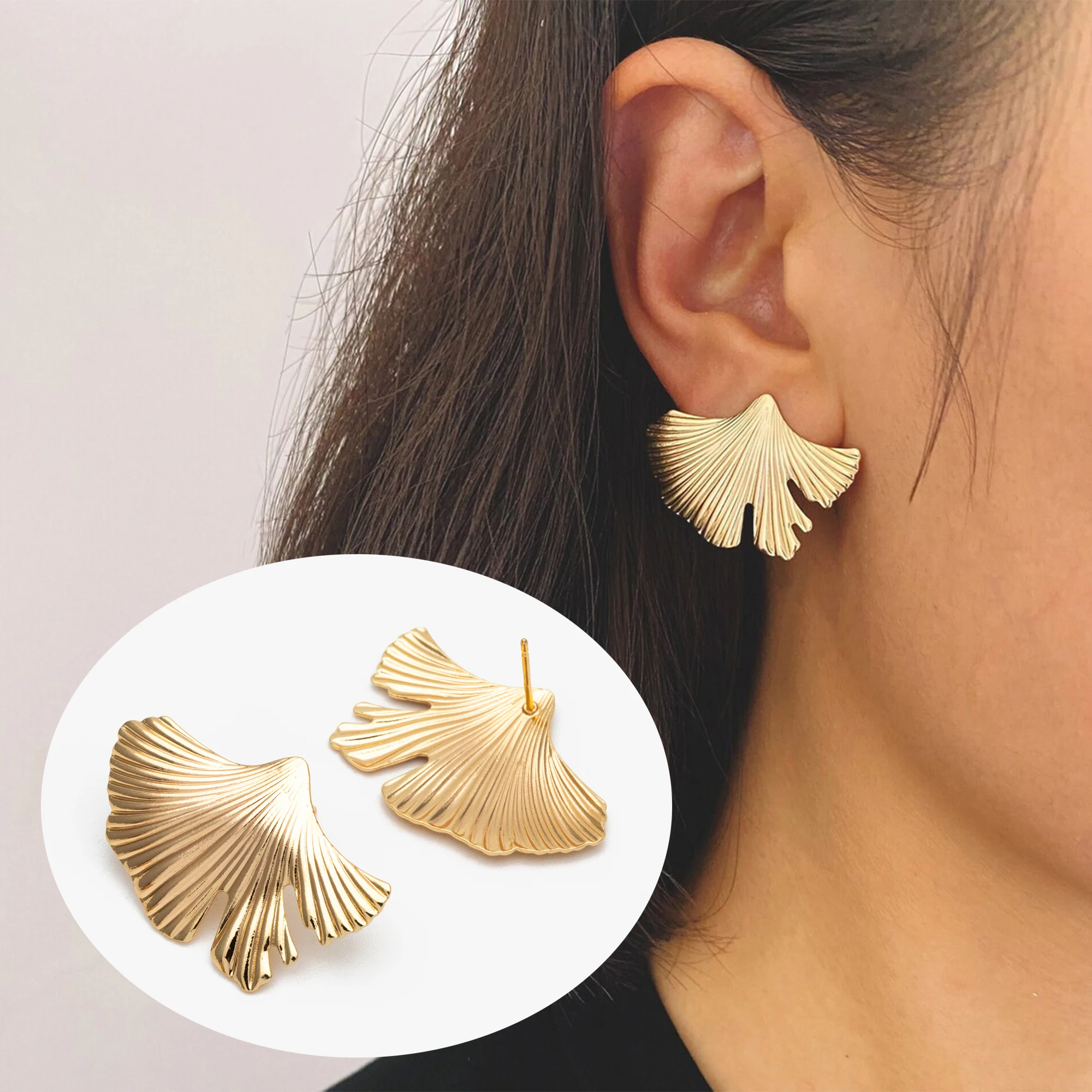 

10pcs Ginkgo Leaf Earring, Gold Plated Brass Minimalist Stud Earrings, DIY Ear Findings (GB-3820)