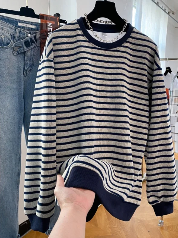 

Женский свитшот с длинными рукавами и круглым вырезом в стиле ретро, с цветными блоками и полосками, свободного кроя, удобный, для весны и осени