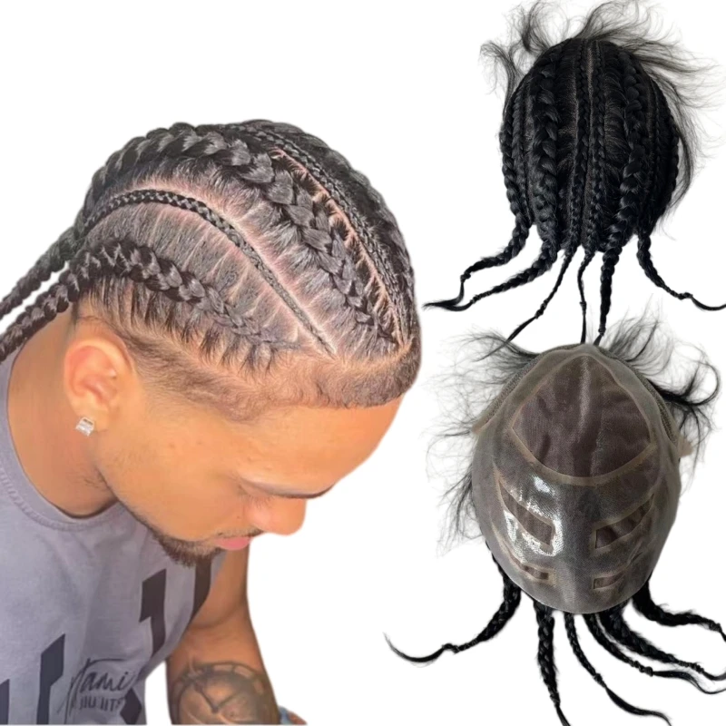 

Brazilian Virgin Human Hair Pieces #1 Jet Color Hair 8x10 4 Eyes Toupee for Black Men