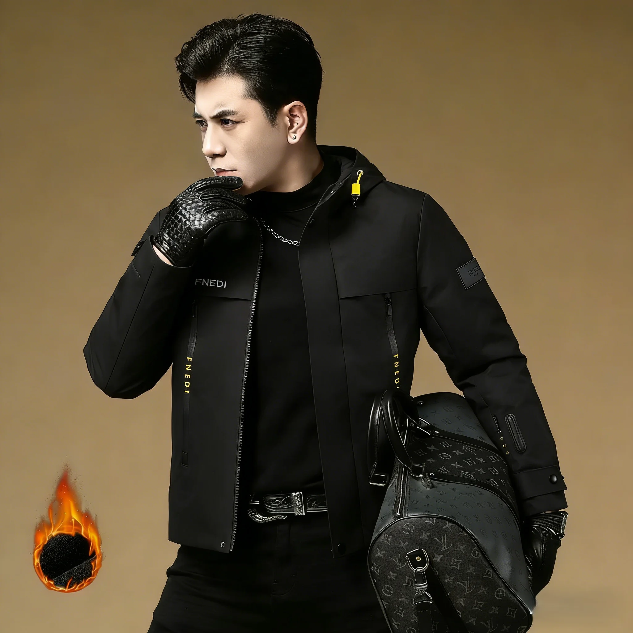 

Мужская зимняя утепленная куртка с капюшоном для активного отдыха, теплая, устойчивая к холоду, из полиэстера и композитного волокна, черная