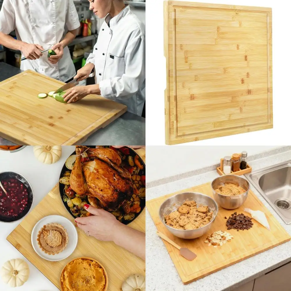 

Большая бамбуковая разделочная доска размером 20x20 дюймов с канавкой для сока и ручкой для кухни, мяса, овощей, барбекю