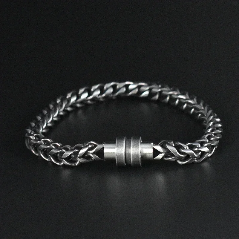 Men\'s Vintage Stainless Steel Antique Hand Chain Punk Biker Chain Bracelets Rock Personality Jewelry Magnetic Clasp