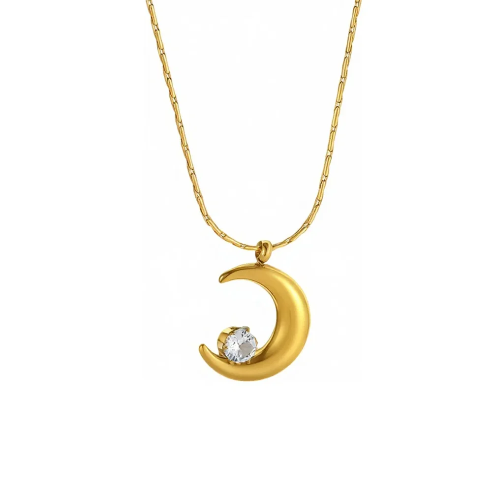 

Punk Clavicle Zircon Crescent Moon Pendant Female Gold Color Stainless Steel Choker Necklace Chain for Women Jewelry Gift 2025