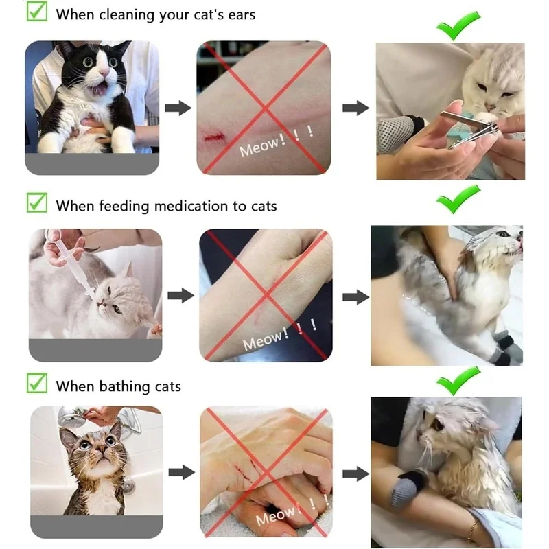 DT15 4 PCS Cat Mittens to Prevent Scratching, Adjustable Breathable Mesh Dog Booties for Bathing Feeding Nail Trim