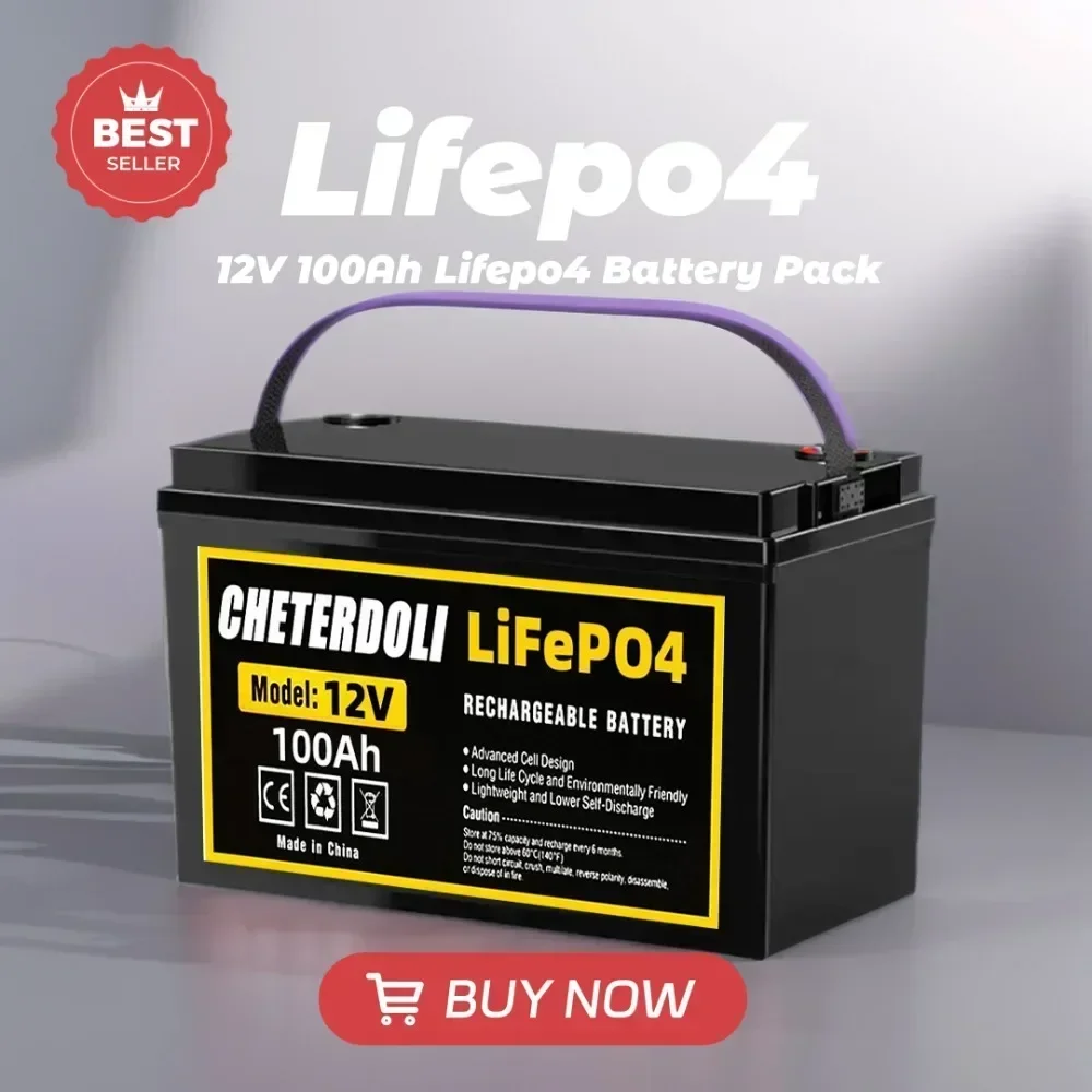 

LiFePO4 12V 100Ah LiFePO4 Lithium Iron Phosphate Battery Pack Built-in BMS 5000 Cycles For RV Campers Golf Cart Solar Storage