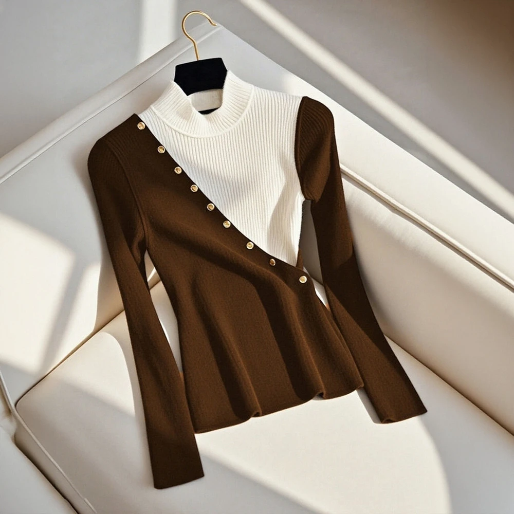 

Business Commute Style Long Sleeve Round Neck Sweater Fitted Design Straight Tube Sleeves No Decoration Required