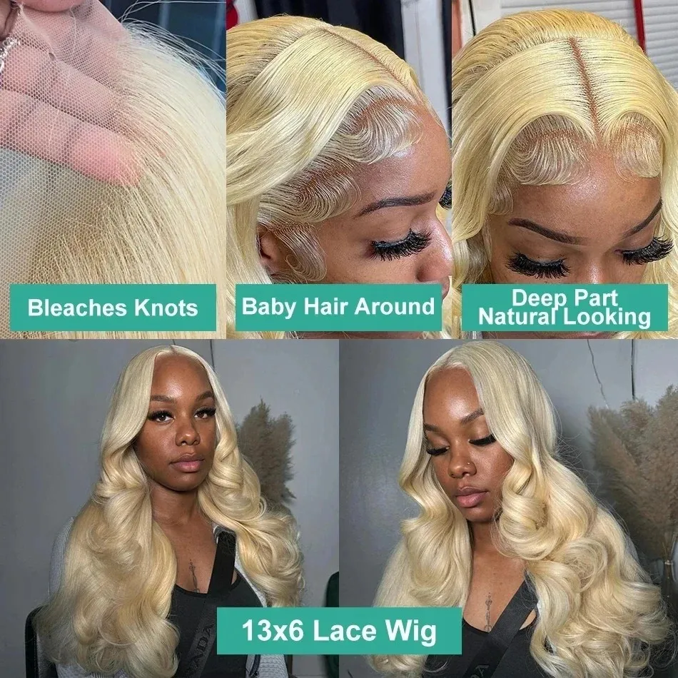 200 Dichte 613 Blonde Body Wave Lace Front Perücken 13x6 HD Body Wave Transparente Spitze vorgezupfte Echthaar-Frontalperücke 36 Zoll