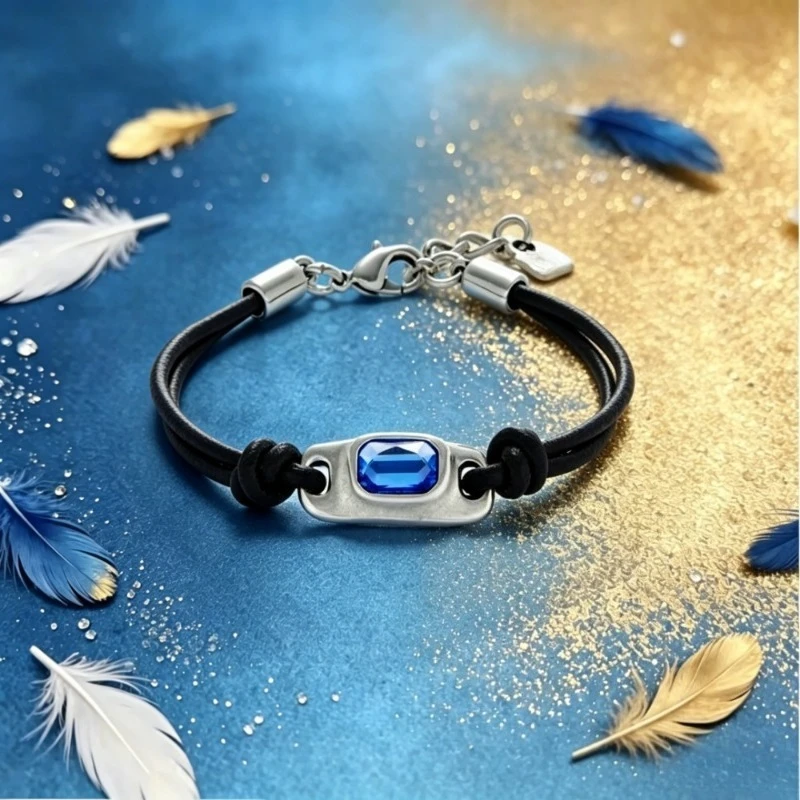 

2026 New Spain S925 Silver Fashion Leather Rope Crystal Bracelet European and American Style Boutique Jewelry
