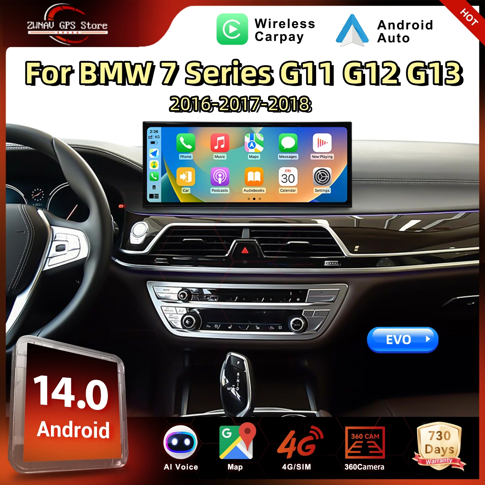 15.8“ Android14 Car Radio For BMW 7 Series G11 G12 G13 2016-2022 EVO CarPlay Android Auto Multimedia Player Head Unit GPS Navig