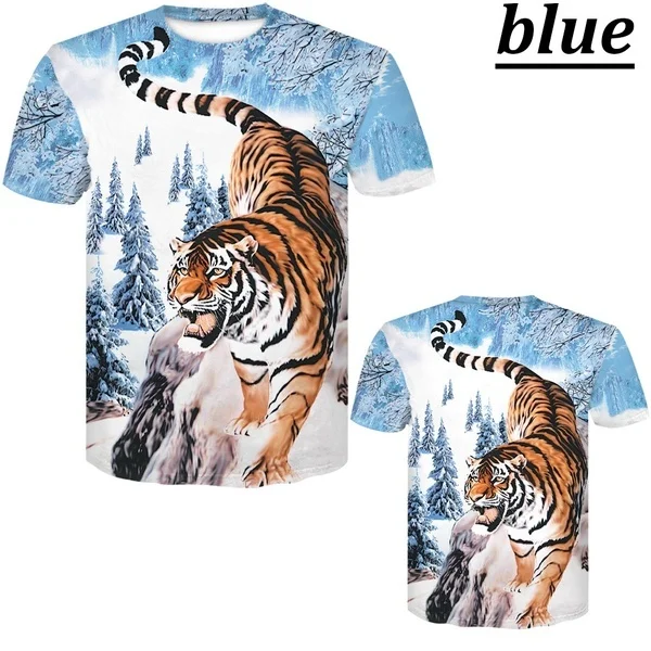 2022 New Men and Woman Unisex 3D Tiger Print Short Sleeve T-Shirt Hip Hop Couple Tee Tops Plus Size XS-5XL