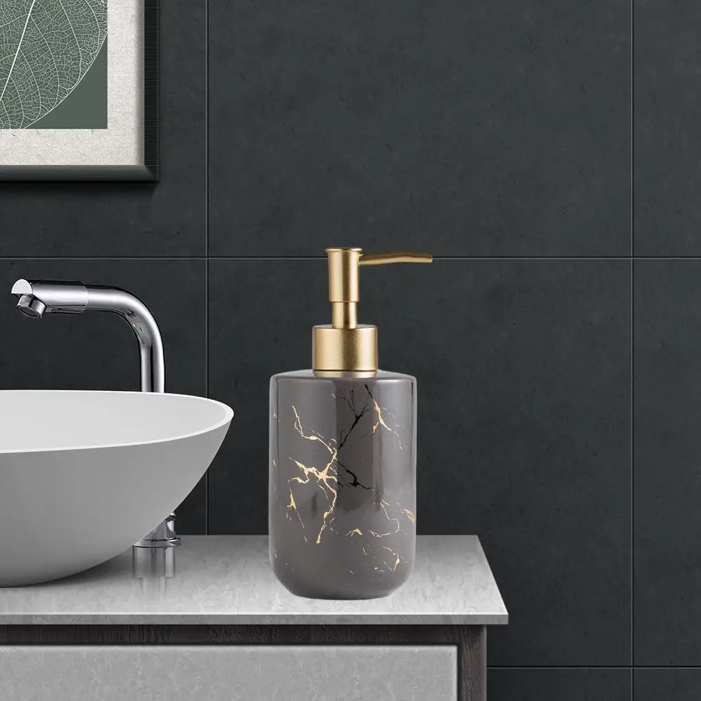 Ceramic Soap Dispenser 300ml Marble Pattern Pump Bottle for Kitchen Accs