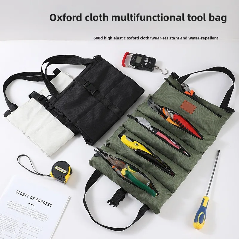 Car First Aid Kit Wrap Roll Storage Case Tool Roll,Multi-Purpose Roll Up Tool Bag,Wrench Roll,Canvas Tool Organizer Bucket