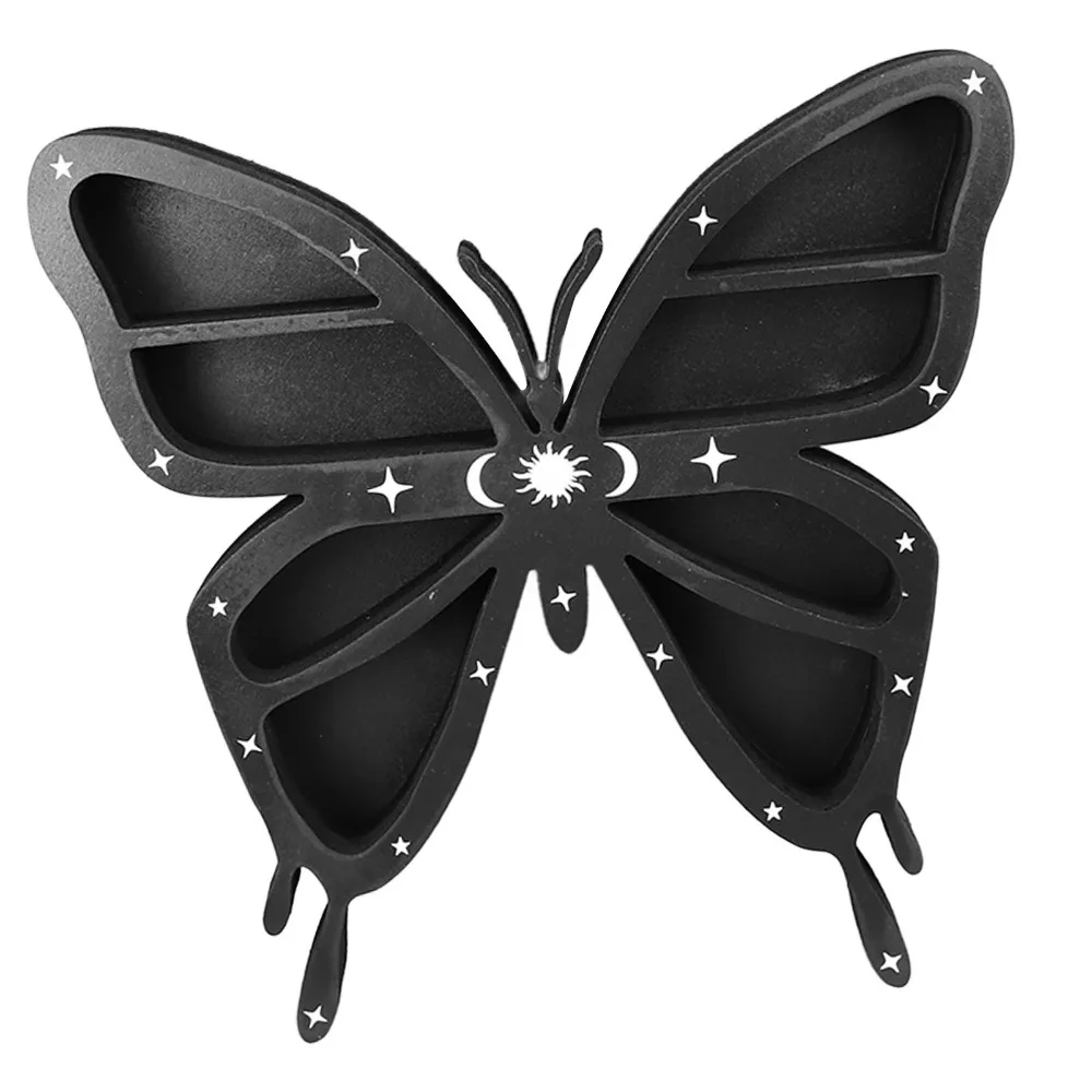 5pcs Multilayer Butterfly Crystal Shelf Plywood Black Crystal Display Shelf Wall Mounted Wooden Crystal Shelf Candle Display