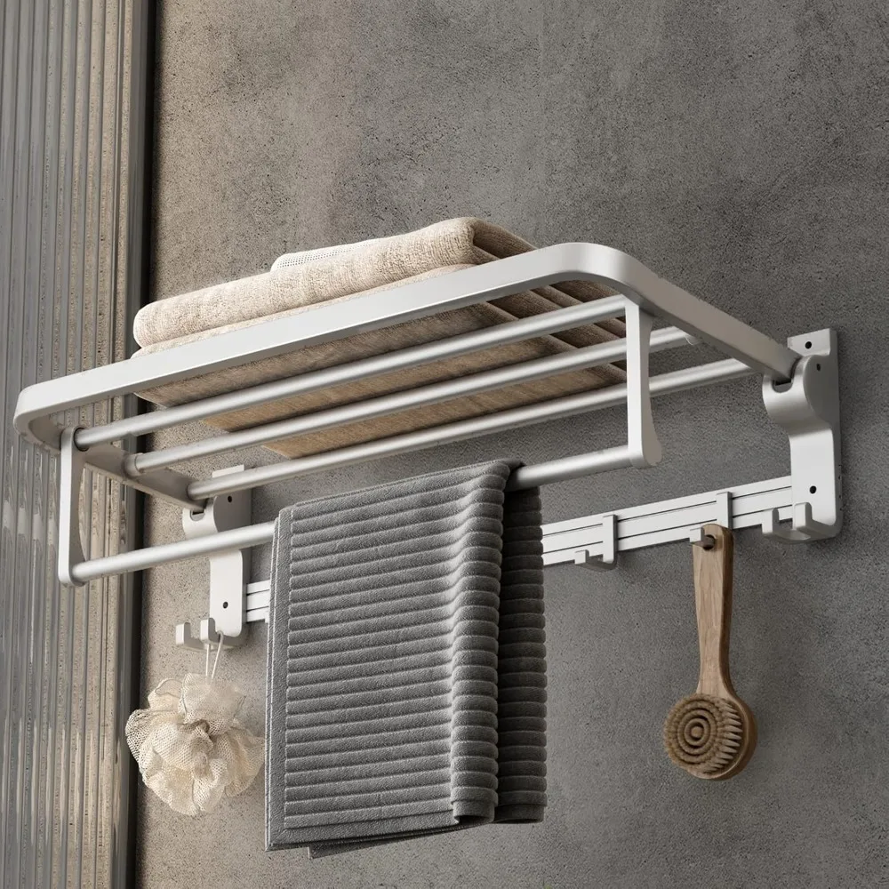 

24 Inch Towel Rack with Holder Foldable, Bathroom Hooks