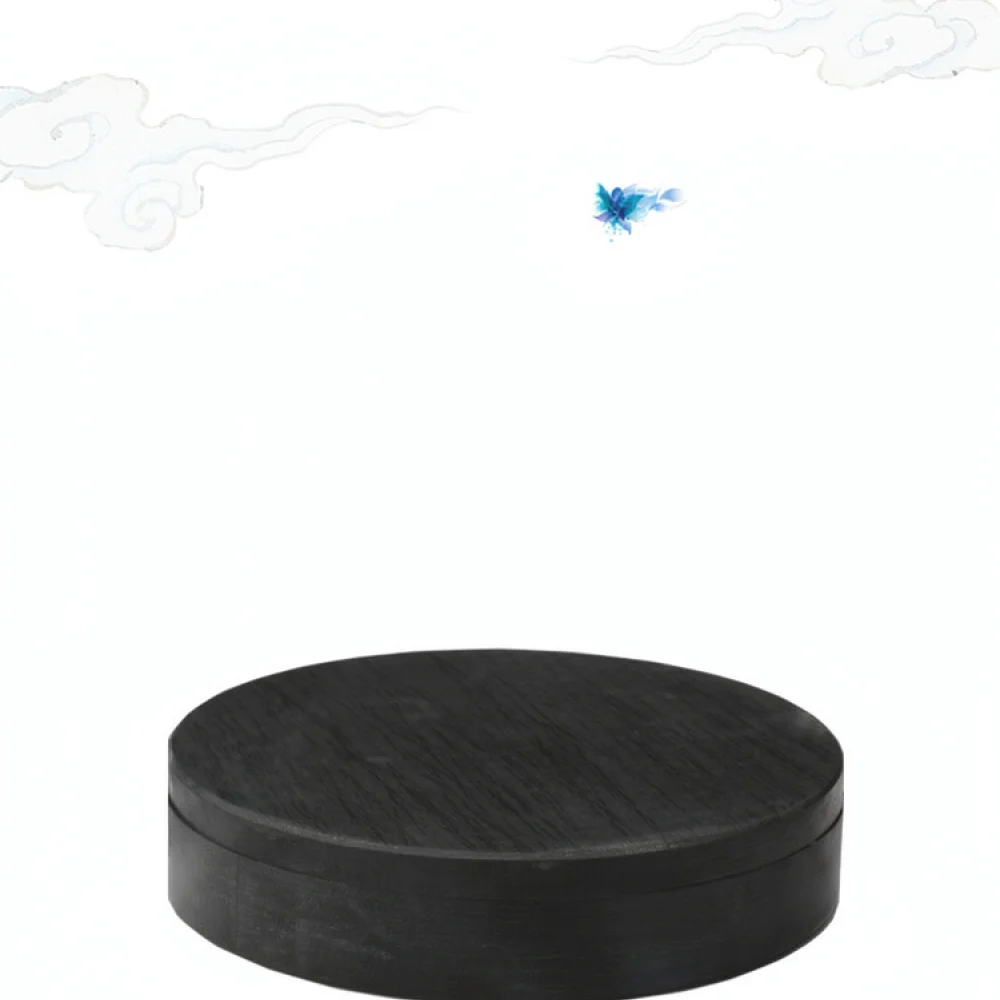 Traditional Round Ink Stone With Cover Ribbed Grinding Surface Natural Stone Plate For Professional Calligraphy Artist