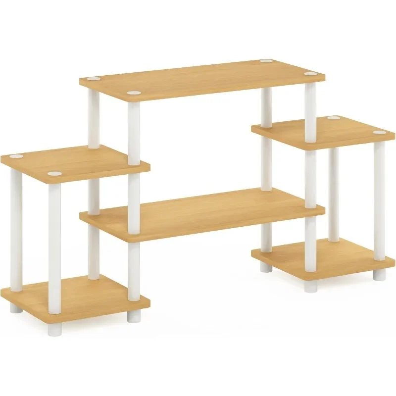 No Tools Entertainment TV Stands, Beech/White, Square Corner