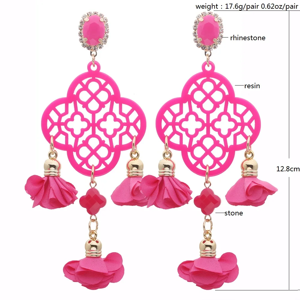 NeeFuWoFu Bohemian Women\'s Floral Vacation Earrings Resin Hollow Stone Crystal Big Trendy Summer Contrasting Pendant Charm