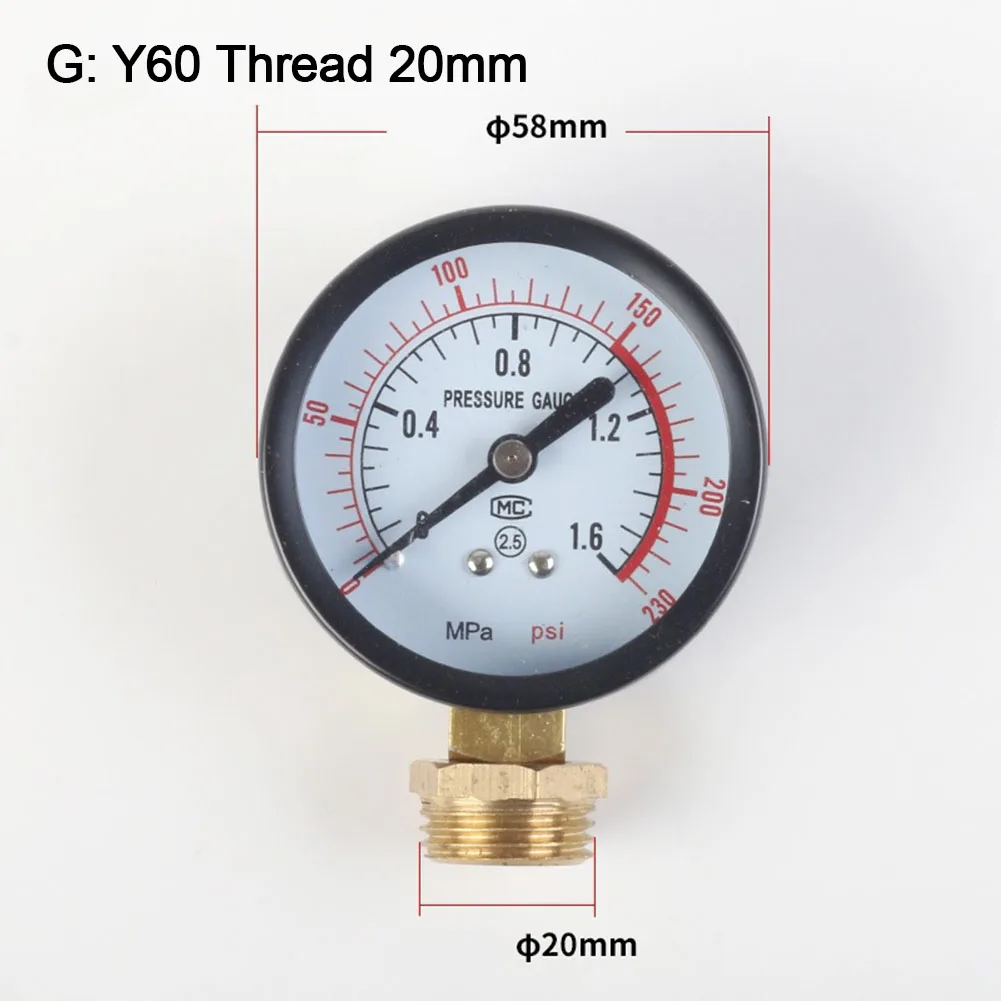 60mm 0-1.6Mpa 0-230PSI Pool Filter Water Pressure Dial Hydraulic Pressure Gauge Meter Manometer 1/4\