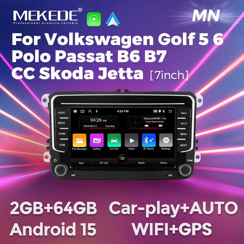 Mekede 7 ''Autoradio Android Auto Wireless Carplay für VW Passat 6 7 ccm Polo Golf 5 6 Touran T5 Head Unit FM Multimedia-Player