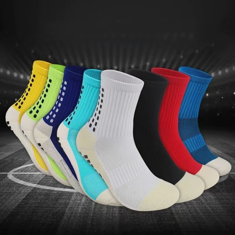 Men\'s Thickened Towel Bottom Football Socks with Non Slip Rubber Block Mid Tube Sock Football Training Competition Sports Socks