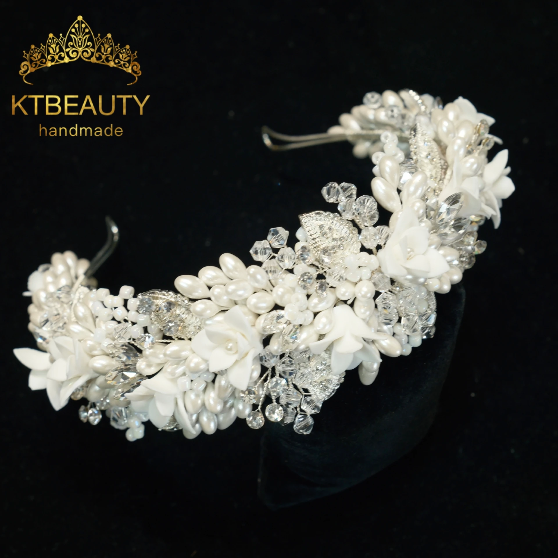 

Ktbeauty 5 Design Crystal White Flower Leaf Headpiece Handmade Trendy Bridal Hair Accessory for Wedding Parties Women