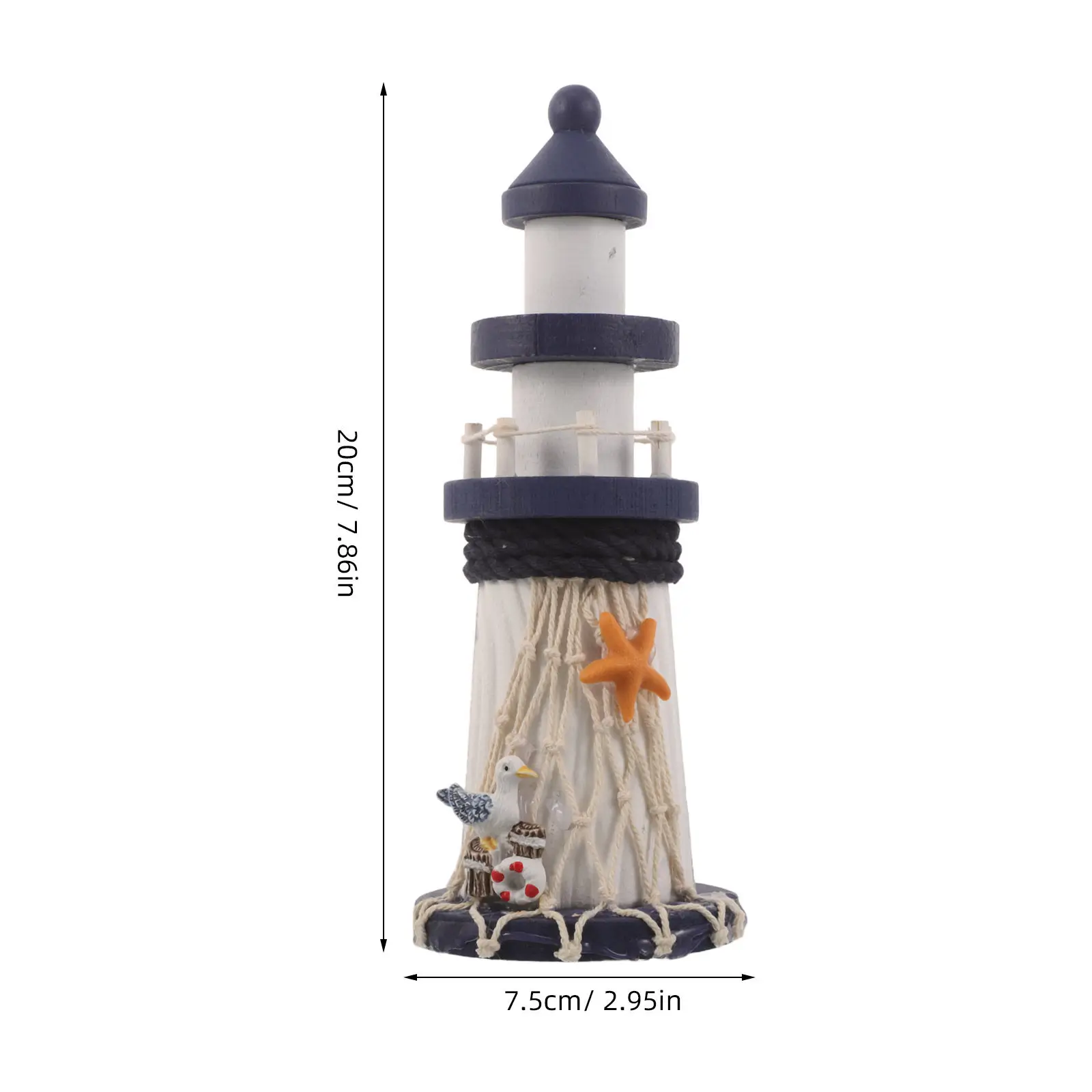 Wooden Mediterranean Lighthouse Coastal Home Decoration Seabird Seashell Nautical Tabletop Beach Ornament