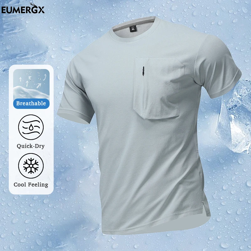 

EUMERGX Men's Short Sleeve Tee Lightweight Quick Dry Stretch T-Shirt Men Camping Mountaineering Running Fitness Sports T-Shirts