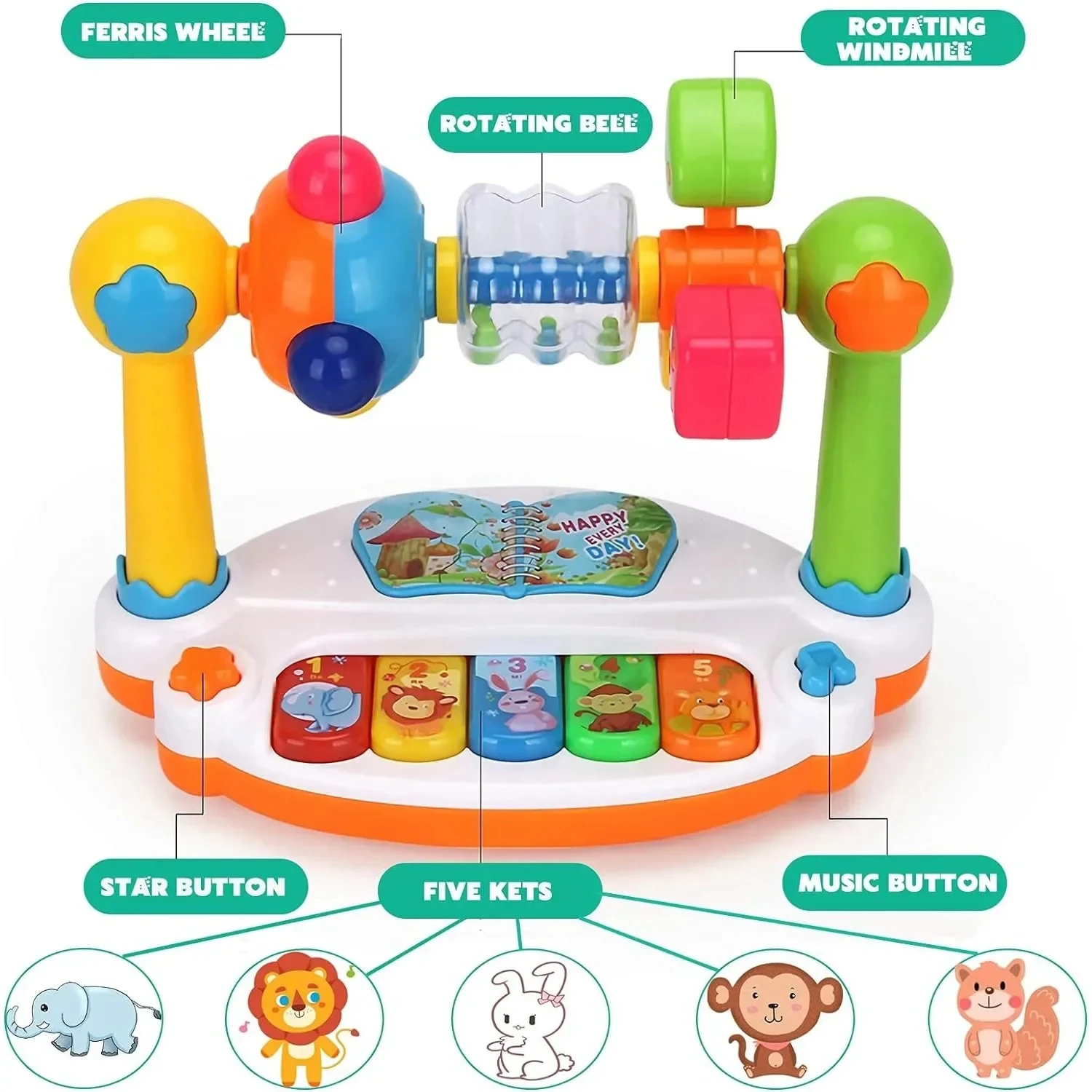 Baby Piano Toys Infant Electronic Rotating Music Piano Keyboard With Light Sound Music Instrument Toddlers Early Educational Toy