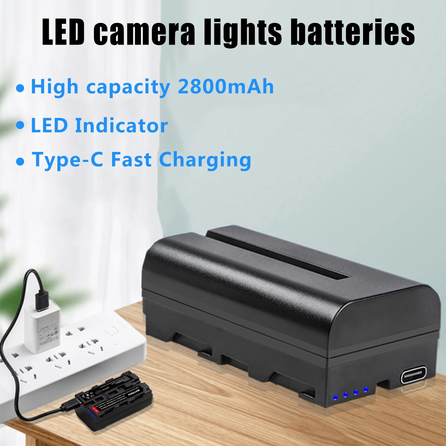 2800mAh USB-C Charging Port NP F550 Battery for NP-F Battery LED Video Light Camera Light Panel Lamp Photography