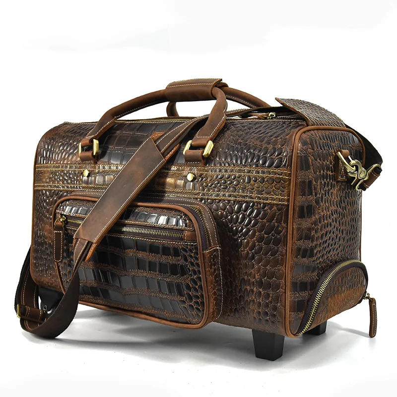 Imagem -02 - Bolsa de Viagem de Couro Genuíno Masculino Tira Jacaré Couro Real Overnight e Weekend Bolsa Grande Capacidade Bagagem de Mão Designer