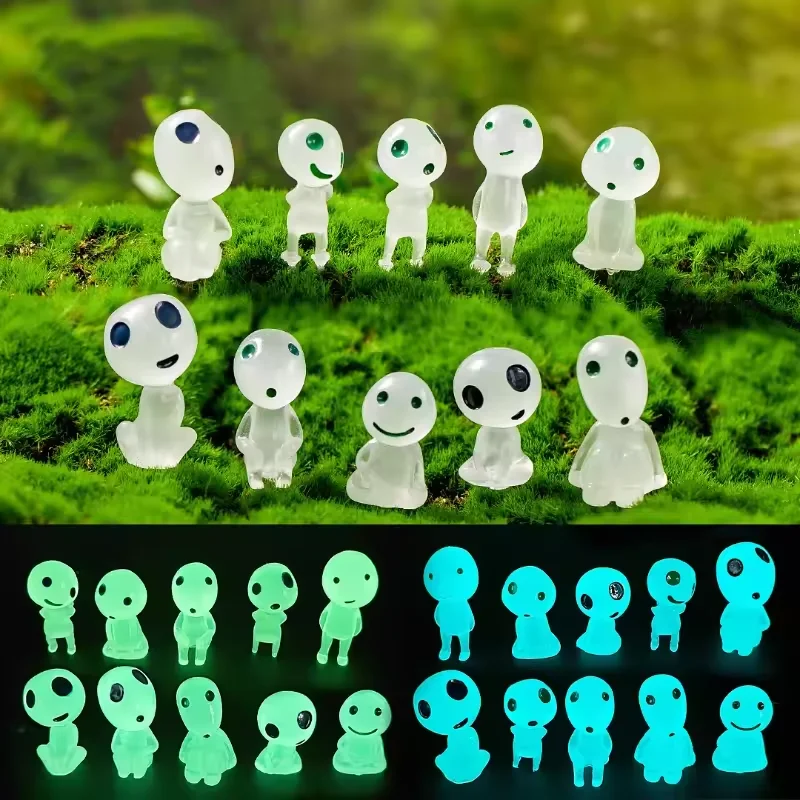 

10Pcs Mini Kodama Luminous Elves Cartoon Figures Fish Tank Decor Glow in Dark Figures Garden Flower Potted Landscape Decor